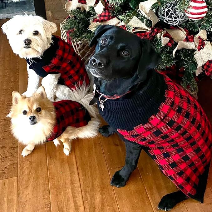 PUPTECK Dog Sweaters for Large Medium Small Dogs - Fall Classic Plaid Style Puppy Holiday Winter Coat Clothes Warm