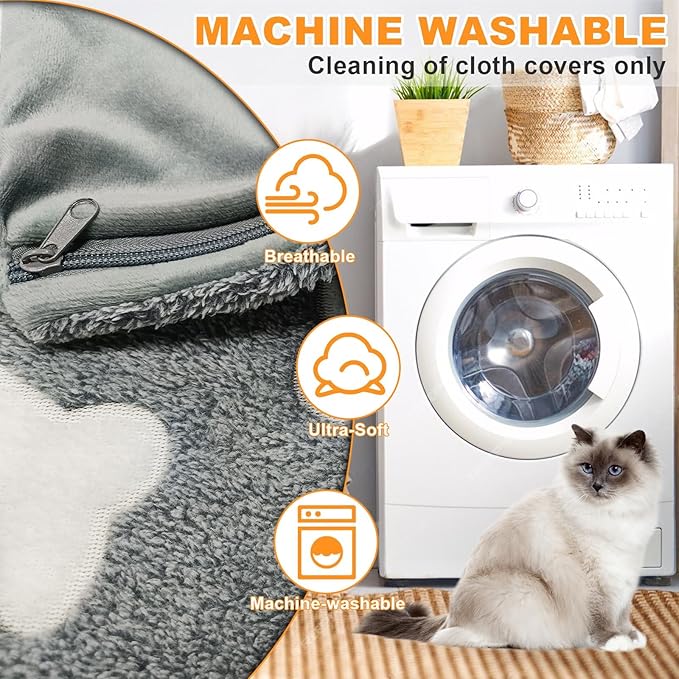 Bestio Pet Heating Pad 22x 18 in Waterproof Heated Cat Bed Adjustable Thermostat Normally ON Function Metal Protective Tubing with a Plush Cotton Cover - Gray