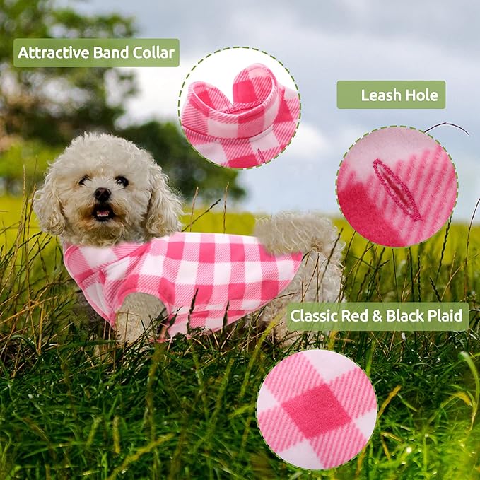 Kama Bridal 3 Pack Dog Coat - Spring, Autumn, Winter - Fleece Vest for Cats & Dogs - Small & Medium - Red, Pink, Purple Plaid (M)