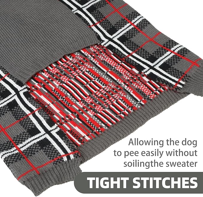 PUPTECK Dog Sweaters for Large Medium Small Dogs - Fall Classic Plaid Style Puppy Holiday Winter Coat Clothes Warm, Grey, XS