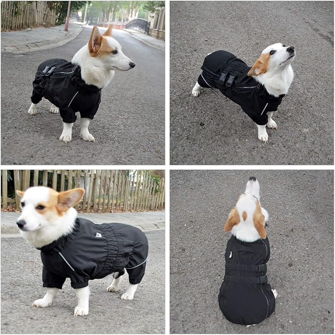Dogs Waterproof Jacket, Lightweight Waterproof Jacket Reflective Safety Dog Raincoat Windproof Snow-Proof Dog Vest for Corgis Dachshund Small Medium Large Dogs Black D-M