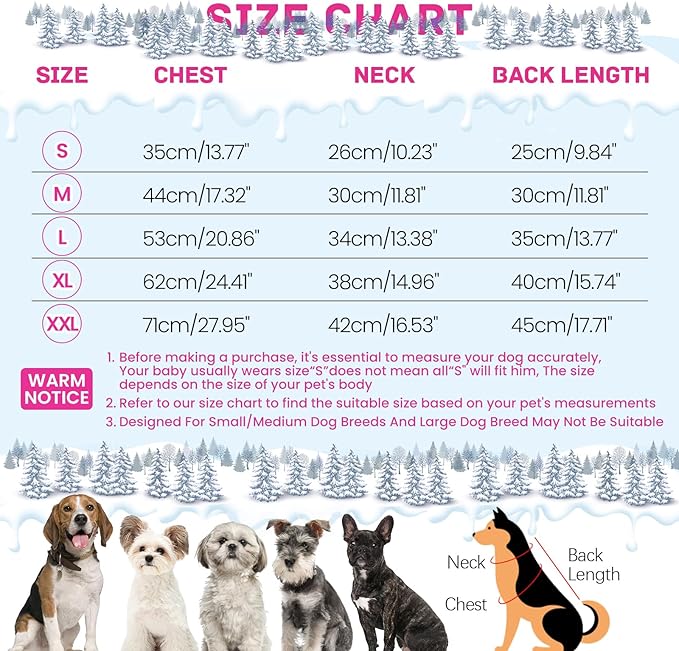 BRKURLEG Dog Winter Coat with Harness Built in, Winter Dog Jacket for Small and Medium Dogs, Small Dogs Snowsuit Reflective Windproof Cold Weather Coat, Puppy Warm Fleece Coats, Hot Pink, XXL