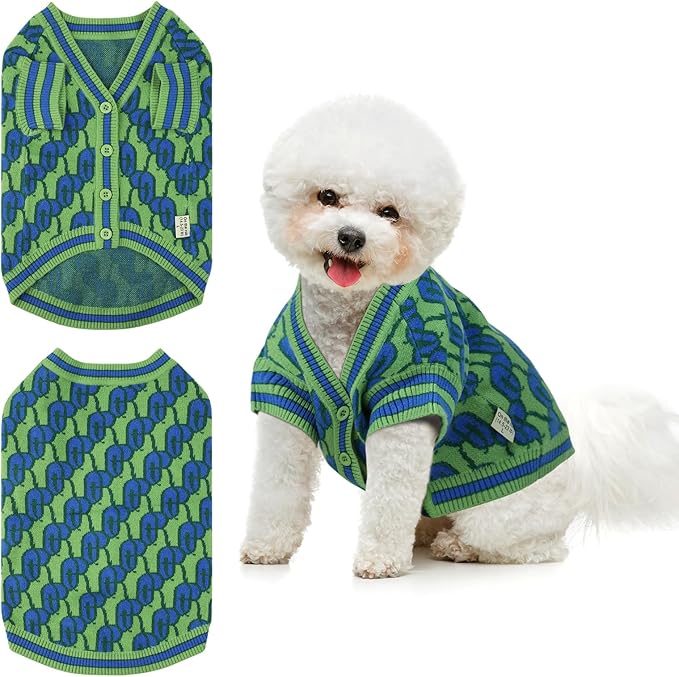 Pet Sweaters for Dogs Boys and Girls, Dynamic Letter Patterned Dog Sweater,Dog Cardigan,Pet Clothes,Pet Knitted Clothing,Fit for Different Seasons and Kinds of Dogs (Green L)