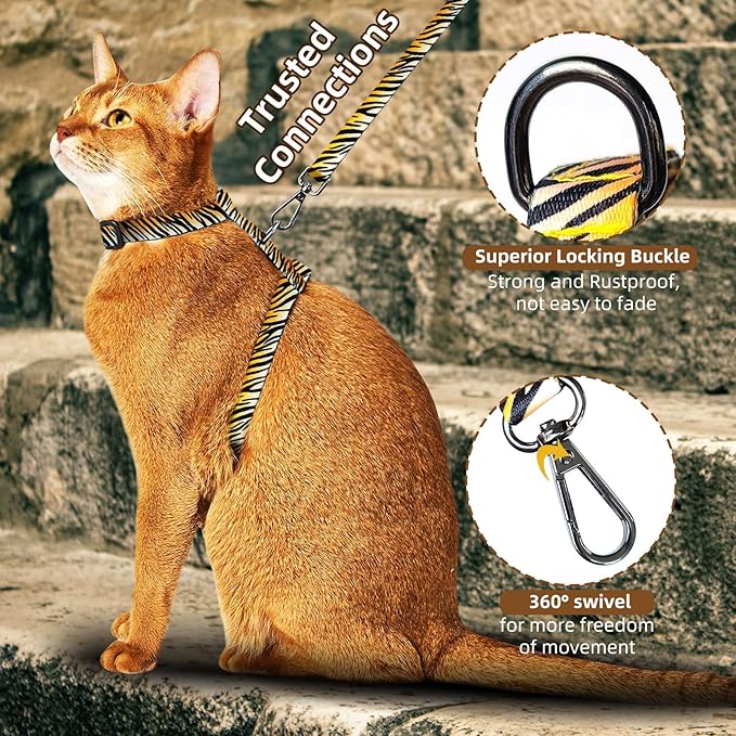 Cat Harness and Leash Escape Proof, Adjustable Soft Kitten Leash for Outdoor Walking & Travel with Breathable Nylon, 4.9ft Cat Collar for Large - Lightweight & Safe Large Cat Harness [M]