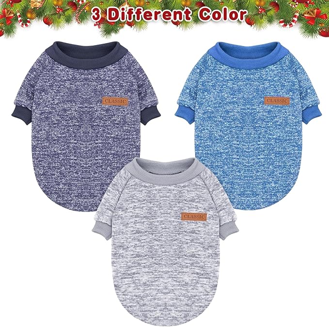 Idepet Pet Dog Classic Knitwear Sweater 3 Pcs, Fleece Coat for Small,Medium Dogs,Warm Pet Dog Cat Clothes,Soft Puppy Customes for Dog Grils Boys,X-Large