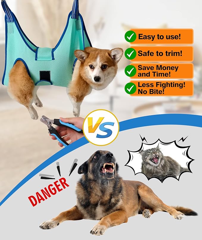 Dog Grooming Hammock, XXS Dog Hanging Harness Holder for Nail Clipping,Nail Trimming Hammock, Grooming Sling Hanger Restraint Bag with Wide Strap Sewed