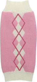 Pink Argyle Knit Dog Sweater for Girl, Pet Clothes for Dog Coat Sweatshirt Large (L) Girth 18-20"