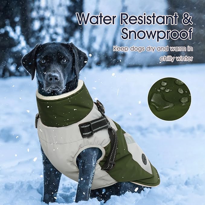 IECOii Dog Coats for Small Dogs Winter Harness Zip Up - Green,XSmall - Warm Fleece Lined Small Dog Winter Coat with D Ring,Waterproof Puppy Coats Dogs Snow Jackets Snowsuit Chihuahua Papillon Maltese
