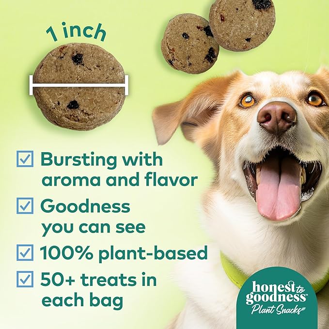 Honest to Goodness Plant Snacks Golden Years Blueberry & Carrot Recipe Dog Treats, 8 oz Bag, Plant-Based Dog Treats