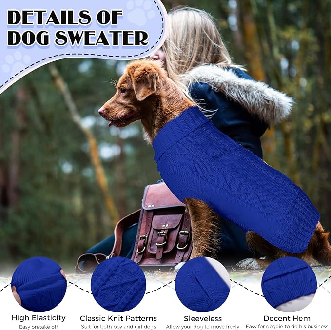 Dog Sweaters for Small Medium Large Dogs Girl, Soft Warm Turtleneck Pup Dogs Shirt, Double Knitting Collar for Outdoor Playing, Warm Dog Clothes (XL,Royal Blue)