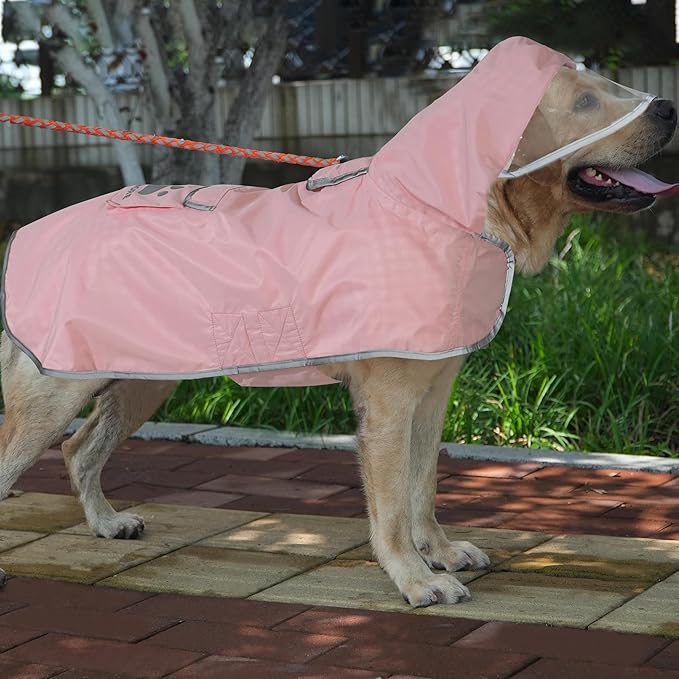 MAMORE Dog Raincoat Reversible,Waterproof Dog Rain Coat Hooded Slicker Poncho with Reflective Strip, Plaid Double Layer Rain Jacket for Small Medium Large Dogs (Pink, XX-Large)