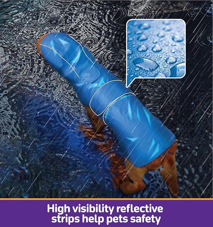 Dog Raincoat Reversible, Single Side Slicker Poncho Adjustable Waterproof Dog Rain Jacket with Leash Hole/Reflective Stripe Hooded Snowproof Windproof Clothes for Small to 3X-Large Dogs, S