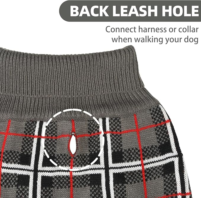 PUPTECK Dog Sweaters for Large Medium Small Dogs - Fall Classic Plaid Style Puppy Holiday Winter Coat Clothes Warm, Grey, XL