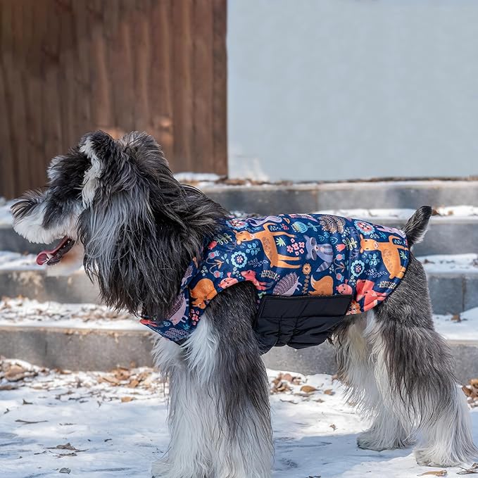 CuteBone Winter Jacket for Dogs - Reversible, Windproof & Waterproof, Thick & Soft, Adjustable, Small to Large Sizes, Cold Weather Coats with Leash Hole