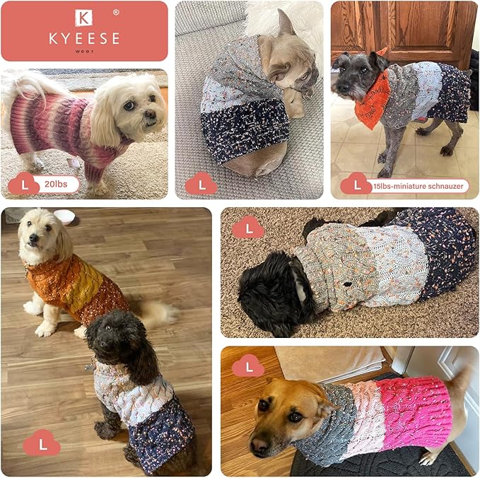 KYEESE Dog Sweater Cable Knit Thick Dog Knitwear Turtleneck Warm with Sleeves Fuzzy Dogs Clothes Gradient Color, Blue, Large