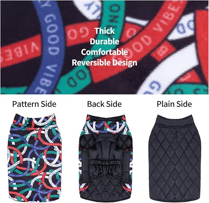 CuteBone Winter Dog Jacket, Windproof Reversible Vest with Leash Hole, Thick Winter Coat for Small, Medium & Large Dogs