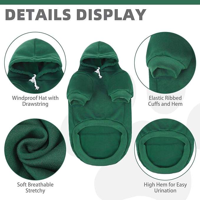 KOOLTAIL Basic Dog Hoodie - Soft & Warm Pet Hoodie Sweater with Leash Hole and Pocket, Dog Winter Coat, Cold Weather Clothes Sweatshirt for Small Medium Large Dogs Puppy Cat Boys Girls Deep Green XL