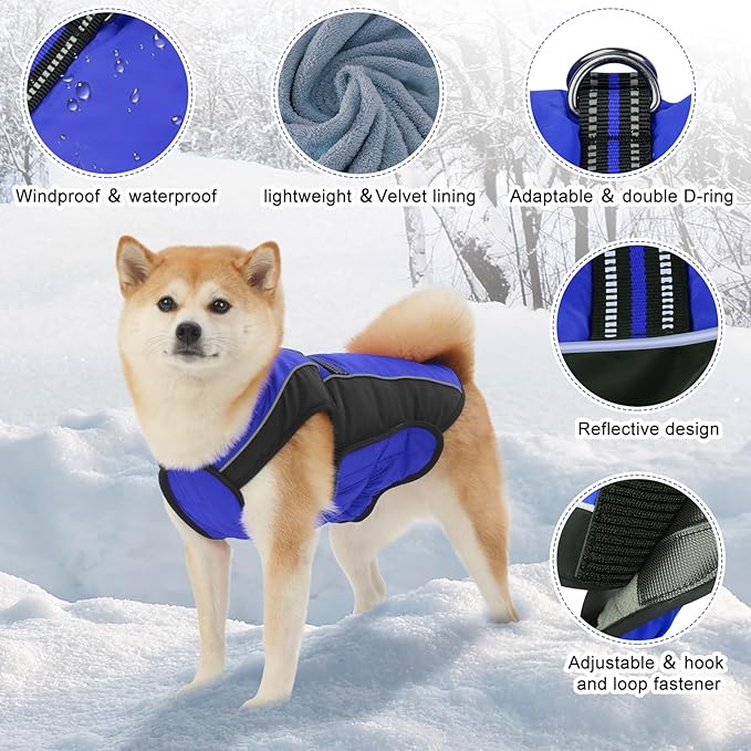 Dog Coat, Water-Resistant Dog Clothes, Warm Fleece Lining Dogs Coats, Winter Windproof Dogs Jackets with Reflective, Pet Vest for Small Medium Large Pets - 1 PCS