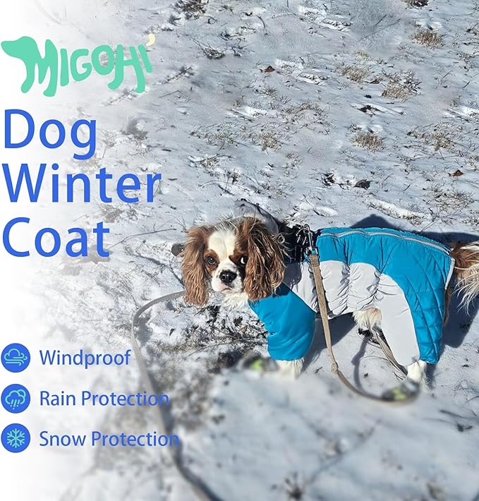 MIGOHI Full Body Dog Coat - Warm Reflective Winter Coat for Medium Dogs with Harness,Turtleneck Dog Fleece Jacket,Four-Leg Windproof Puffer Jackets Snowsuit with Zipper for Small Medium Large Dogs,M