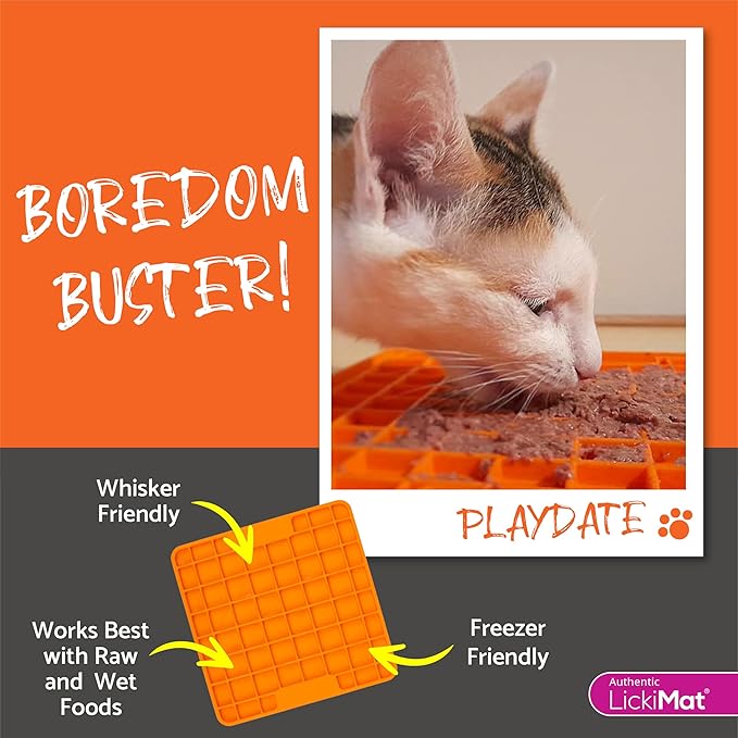 LickiMat Classic Playdate, Cat Slow Feeder Lick Mat, Boredom Anxiety Reducer; Perfect for Food, Treats, Yogurt, or Peanut Butter. Fun Alternative to a Slow Feed Cat Bowl or Dish, Pink