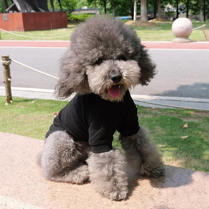 Lovelonglong Ribbed Dog T-Shirt Cotton Knitted Dog Sweaters for All Season Pet T-Shirts for Large Medium Small Dogs Black M