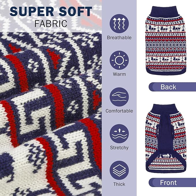 SCENEREAL Turtleneck Dog Sweater for Small Medium Large Dogs Girls Boys, Knit Pet Pullover Puppy Clothes Cold Weather Coats, Holiday Outfits Sweatshirt for Christmas, Navy L