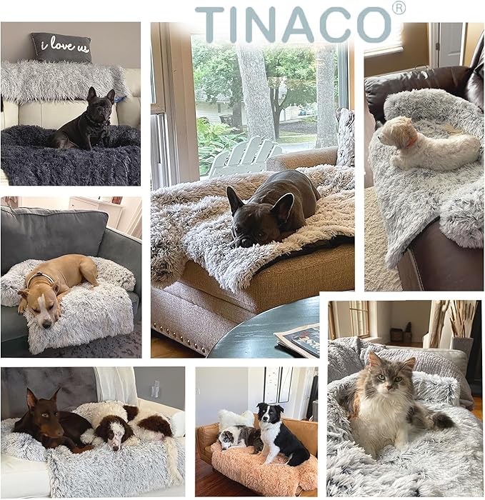 Tinaco Calming Dogs/Cats Bed Mats, Dog Pad Washable Removable Couch Cover, Plush Long Fur Mat for Pets, Waterproof Lining, Perfect for Small, Medium and Large Dogs and Cats (Gradient Gray, M)