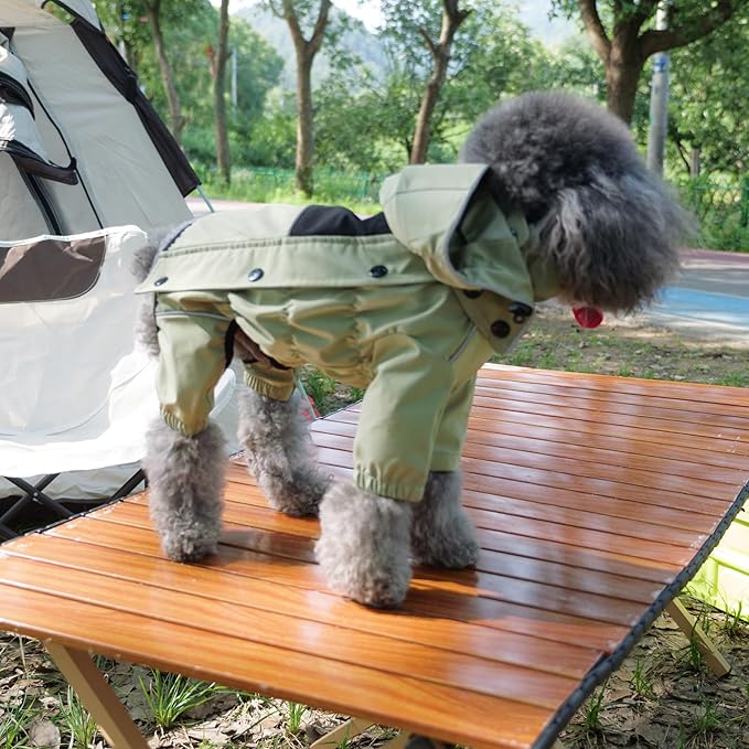 LOVELONGLONG Waterproof Dog Raincoat with Removable Hood – Outdoor Full Body Dog Jacket, Windproof Snowproof Shell Suit – All Season Pet Rain Gear Sage Green 3XL