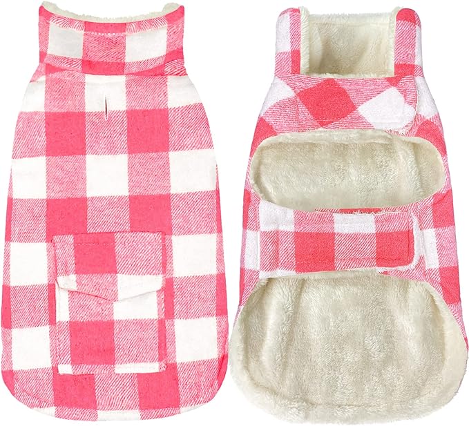 Malier Classic Plaid Fleece Dog Coat - Warm Winter Jacket with Pocket for Small to Large Dogs (Pink, XX-Large)