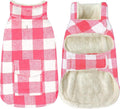 Malier Classic Plaid Fleece Dog Coat - Warm Winter Jacket with Pocket, Windproof - Pink, Small