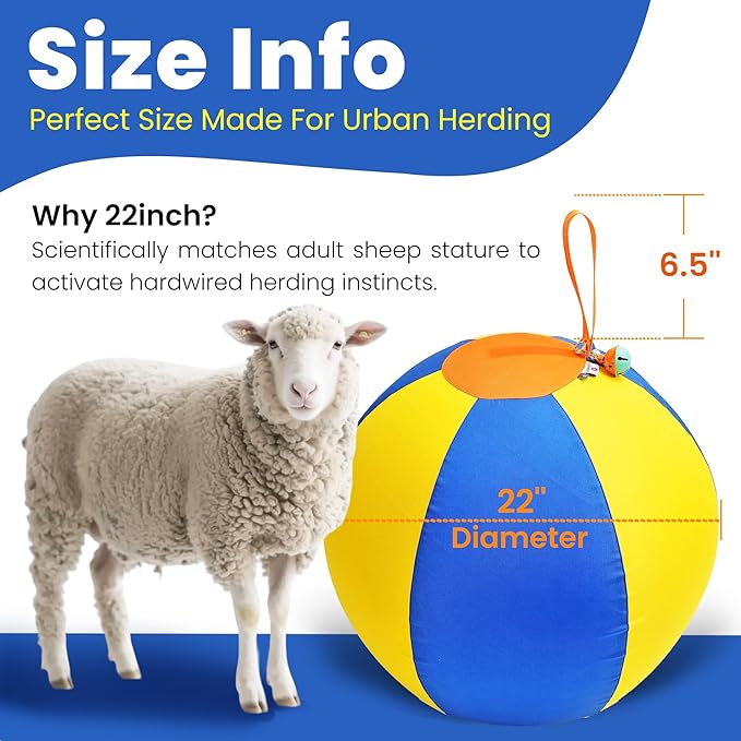 22‘’ Jingle Herding Ball for Dogs & Puppies with Bell, Dog Play Toy, Audible Herding Ball for Cattle Dog, Australian Shepherd, Thickened Oxford Cover, Pump, Patch Repair Kit (22inch)