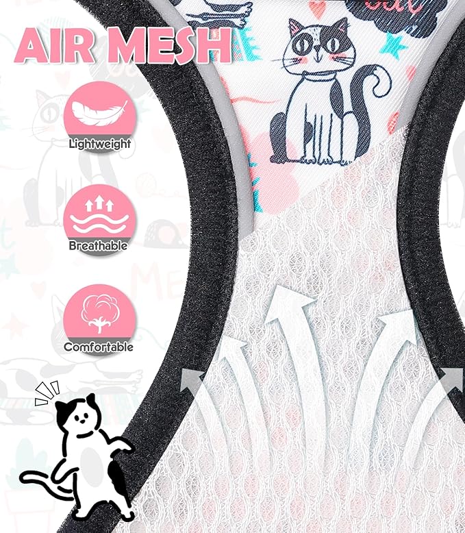 Halypet Cat Harness and Leash Set[MAX Safety 4th-Gen] Cute Escape Proof Vest Harness for Girl&Boy Cat Walking, Comfortable Adjustable Leash and Reflective Strips for Outdoor Kitten, S Inky Meowy