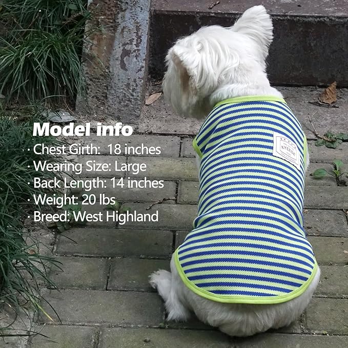 KYEESE 2Pack Dog Shirts Striped for Small Pets Soft Stretchy Puppy T-Shirts Lightweight Canine Tank Top Sleeveless Pet Vest Breathable, X-Large, Orange+Green