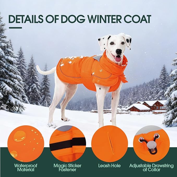 Kuoser Dog Jacket, Dog Coats for Large Dogs, Winter Waterproof Big Doggie Vest, Reflective Dogs Cold Weather Coat, Windproof Turtleneck Pet Puffer Jacket Snowsuit Clothes with Harness Hole