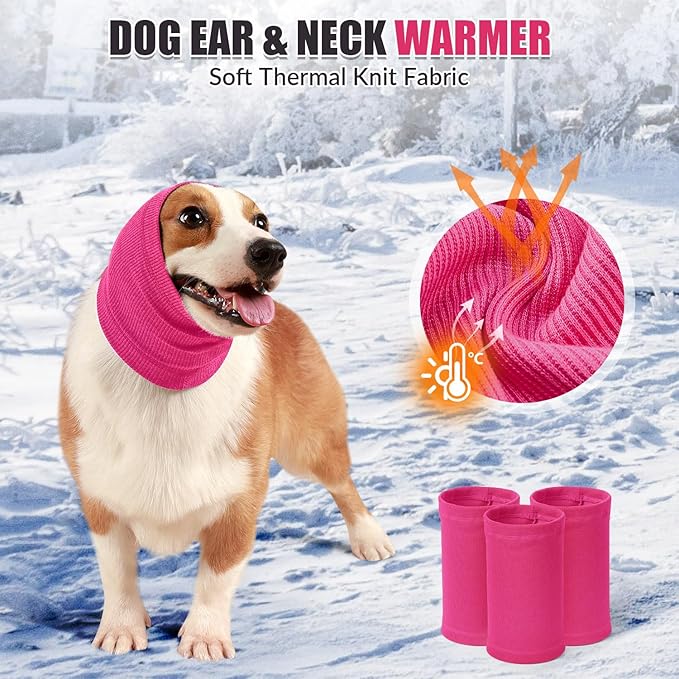 SlowTon Quiet Ears Dog Hoodie - 2 Pcs Ear Wrap Dog Ear Muffs Noise Protection, Anxiety Relief Dogs Hat Calming Hood Head Cover, Pet Headband Dogs Ear Protector for Grooming, Force Drying (Pink,L)