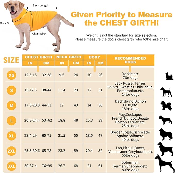 Fleece Dog Coat Pet Jacket Reflective for Cold Weather for Extra Large to Small Pets(Yellow,S)