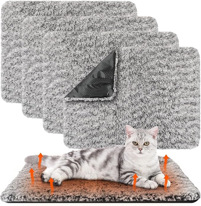 4 Pack Self Warming Cat Pads Self Heating Cat Mat Washable Homeless Dogs Thermal Pads Kennel Pad Reflects Body Heat Warm Crate Bed Mat for Indoor Outdoor Pet(Gray,16 x 20 Inch)
