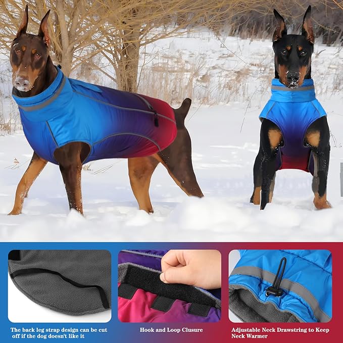 Doglay Dog Winter Coat, Waterproof Dog Jacket with Pocket, Reflective Turtleneck Pet Winter Jackets, Warm Puppy Snow Jacket for Small Medium Large Dogs