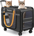 Extra Large Pet Cat Carrier with Wheels, Rolling Pet Carrier for 2 Cats or Medium Dog, 24" X 15" X 17" Portable Dog Cat Crate for Large Cat, Support up to 40 Lbs, Grey