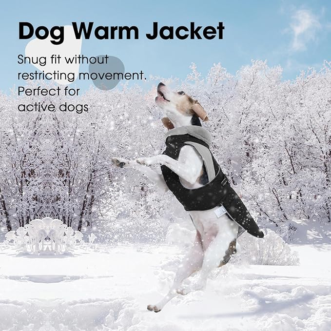 Nanaki Warm Fleece Lined Dog Coats Vests for Winter Waterproof, Furry Collar Dog Jacket with Leash Hole, Reflective Pet Snow Jacket Suit for Outdoor Walking Hunting,Easy On Puppy Coat Beagle, Black L