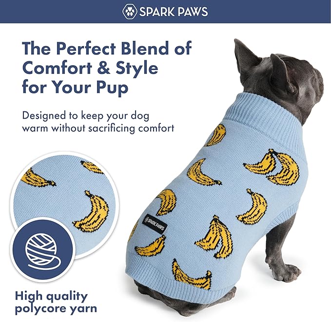 Spark Paws Knit Dog Sweater – Ultra Soft Warm Winter Dog Sweater for Small, Medium & Large Dogs – Stretch Fit Pet Sweater for French Bulldog, Pitbull, Girl & Boy Dogs Jacket, (Banana,2XL)