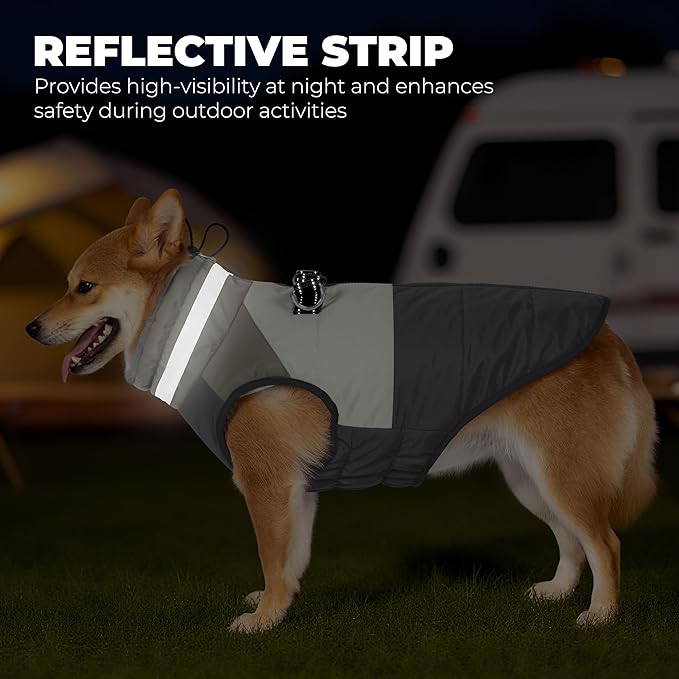 Dog Coats for Large Dogs, Reflective Dog Winter Coat Waterproof Windproof Clothes, Warm Cold Weather Dogs Jacket with Harness Built in Turtleneck Snowsuit, Grey XXX-Large