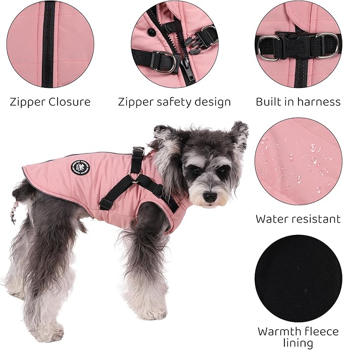 Norbi Dog Winter Coat - Built-in Harness, Adjustable Warm Jacket for Small to Large Dogs - Perfect for Cold Weather