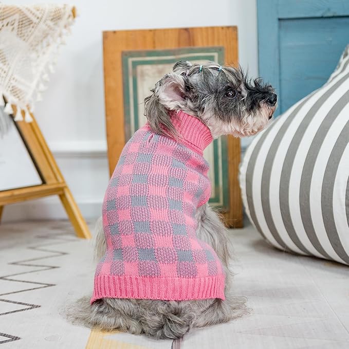 PUPTECK Dog Sweaters for Large Medium Small Dogs - Fall Classic Plaid Style Puppy Holiday Winter Coat Clothes Warm
