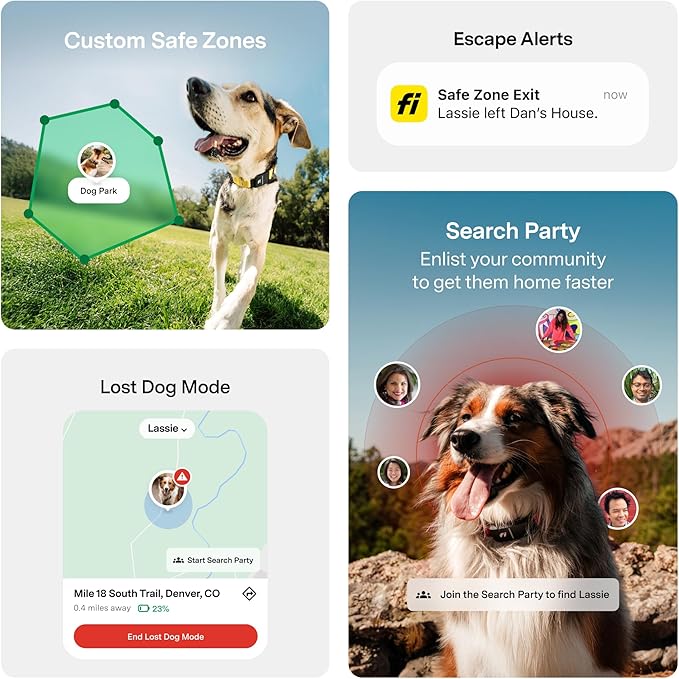 New Fi Series 3+ Smart Dog Tracker Collar – AI GPS for Dogs, Health & Behavior Monitor, Virtual Fence, Escape Alerts, Waterproof, Apple Watch Compatible 12Mo Membership Included