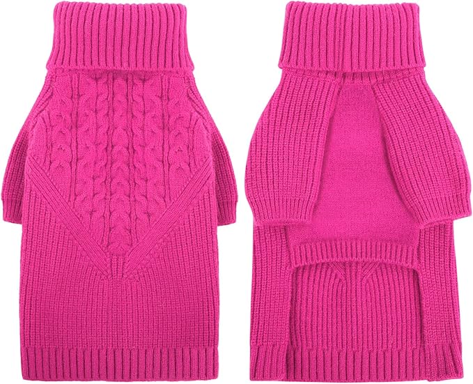 Queenmore Large Dog Sweater, Dog Sweaters for Large Dogs Girl or Boy, Large Dog Christmas Sweater, Winter Puppy Doggie Sweatshirt Knitwear, Pet Chunky Warm Coat for Small Medium Size Dogs, Fuchsia L