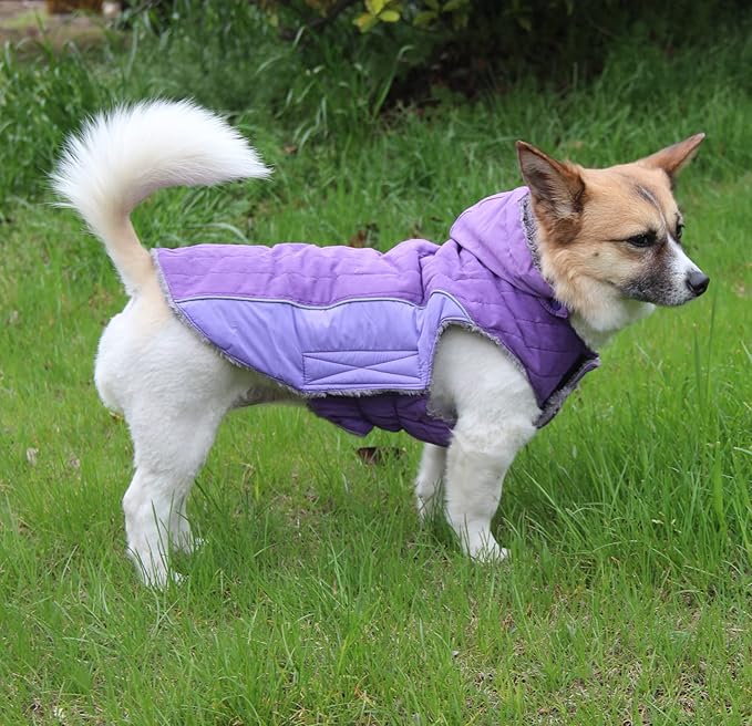 Fleece Dog Hoodie for Small Dogs Super Warm Puppy Jacket for Cold Winter Dog Coats,Purple XS