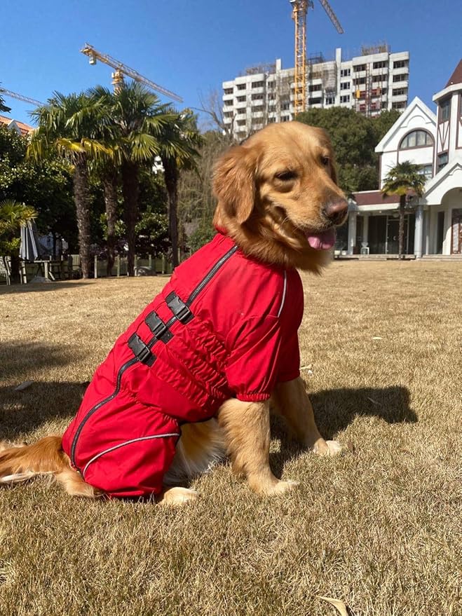 Dogs Waterproof Jacket, Lightweight Waterproof Jacket Reflective Safety Dog Raincoat Windproof Snow-Proof Dog Vest for Small Medium Large Dogs Red XXXL