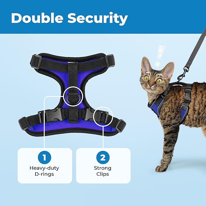 Voyager Escape Proof Cat Harness and Leash Set with Reflective Stitching, Neoprene Handle 5ft - Supports Small, Medium and Large Cats, Kittens for Walking by Best Pet Supplies - BT-Royal Blue, XS