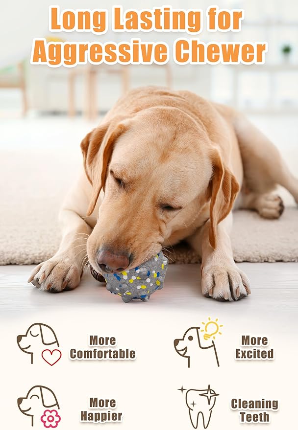 Dog Tennis Balls for Aggressive Chewers, Indestructible Durable Bouncy Interactive Toy for Dogs Fetch Game Lightweight Floating Outdoor Training(4Pcs Medium)